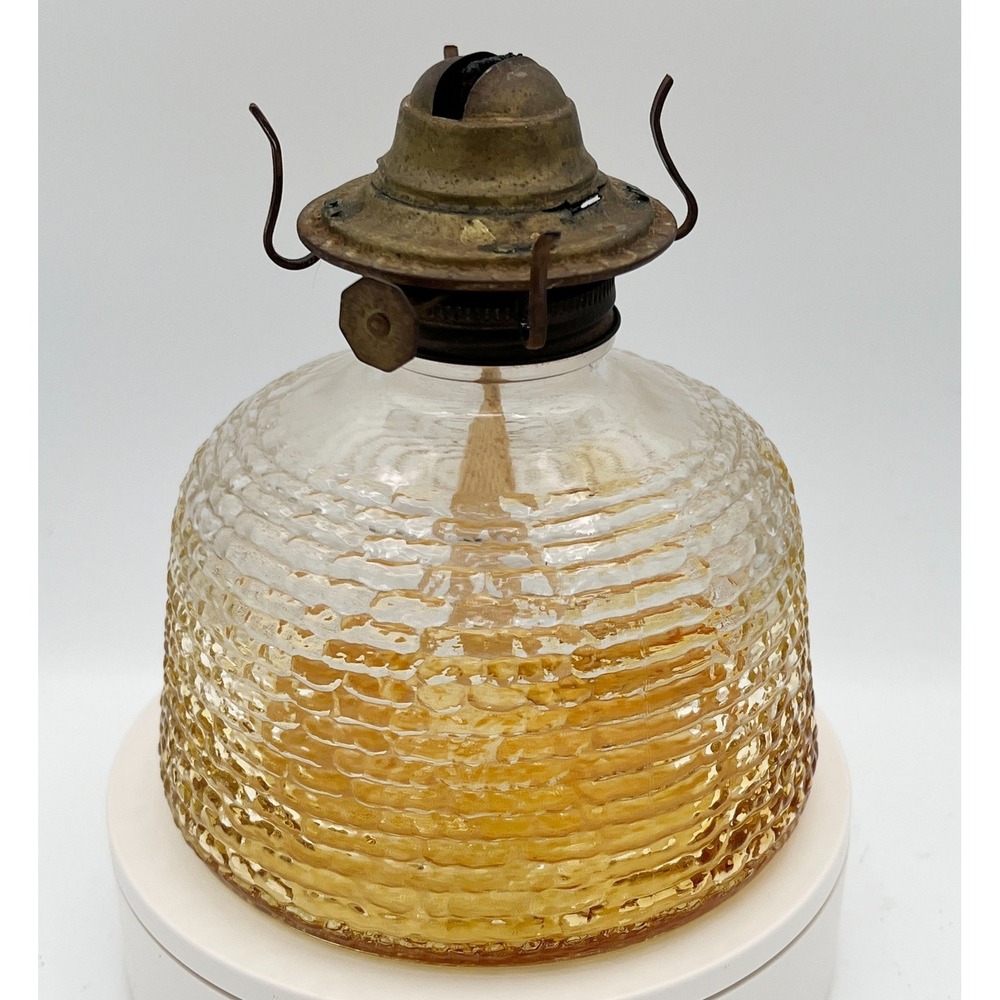 Vintage Anchor Hocking Kerosine Oil Lamp Honeycomb Clear Glass w Patina